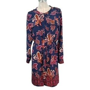 NWOT Liz Claiborne Size L Blue Drawstring Waist Dress Paisley